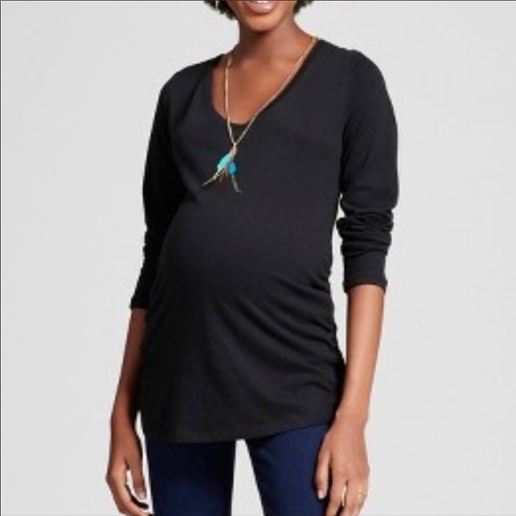 Maternity Long Sleeve Shirred V neck T-Shirt